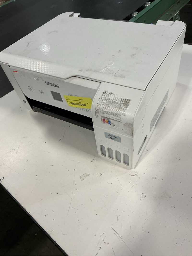 Condition photo showing As Is for epson ecotank 2803 series all-in-one color inkjet cartridge-free supertank printer | print copy scan | wireless | mobile & voice-activated printing | print up to 10 iso ppm | 1.44" color lcd display