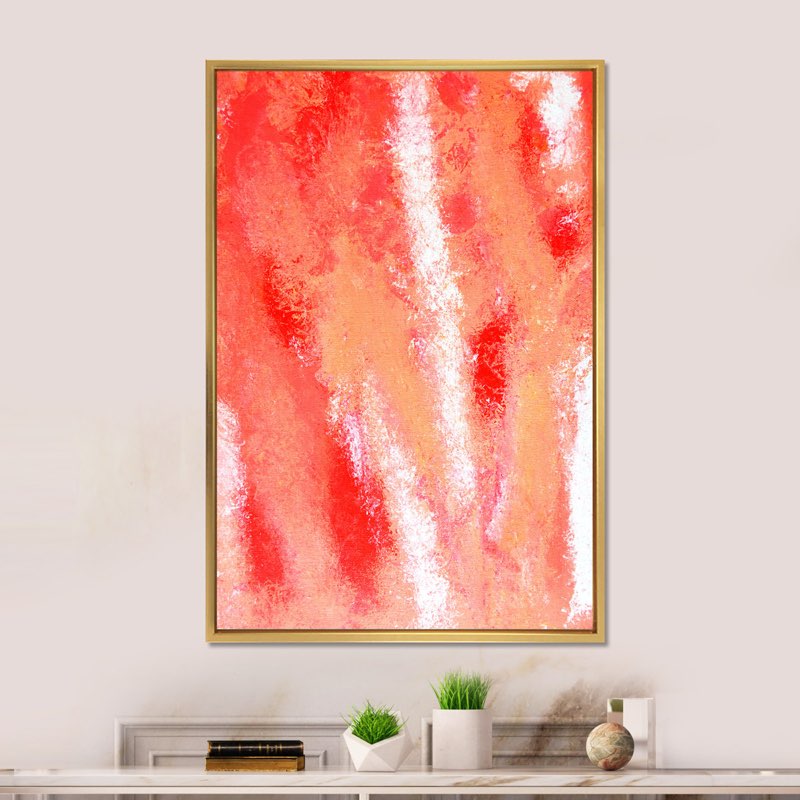 Coral And Orange Abstract Art - Modern & Contemporary Canvas Wall Art Format: Gold Floater Framed Canvas, Size: 12" H x 8" W x 1" D