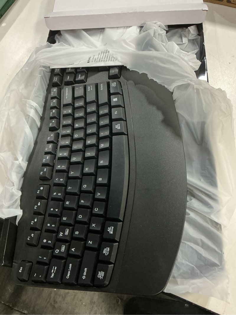 Condition photo showing Good Condition for wireless keyboard and mouse combo,2.4g full size wave keys ergonomic keyboard with wrist rest for natural typing, 3 dpi adjustable ergonomic silent mouse for computer/laptop/windows/mac (black)