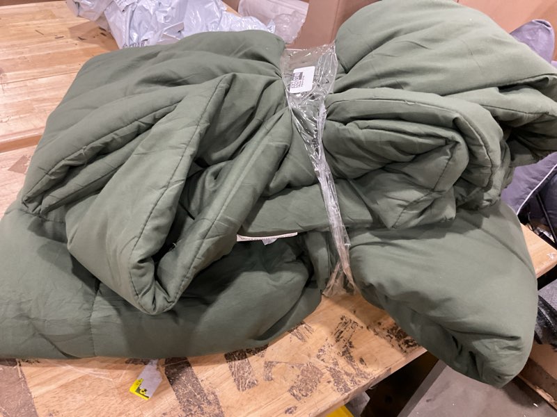 Condition photo showing As Is for cozylux queen comforter set - 270gsm olive green bedding sets for all seasons, 3 pieces box stitched bed set with 1 down alternative comforter and 2 pillow shams, soft, lightweight, breathable olive green queen(88"x88")