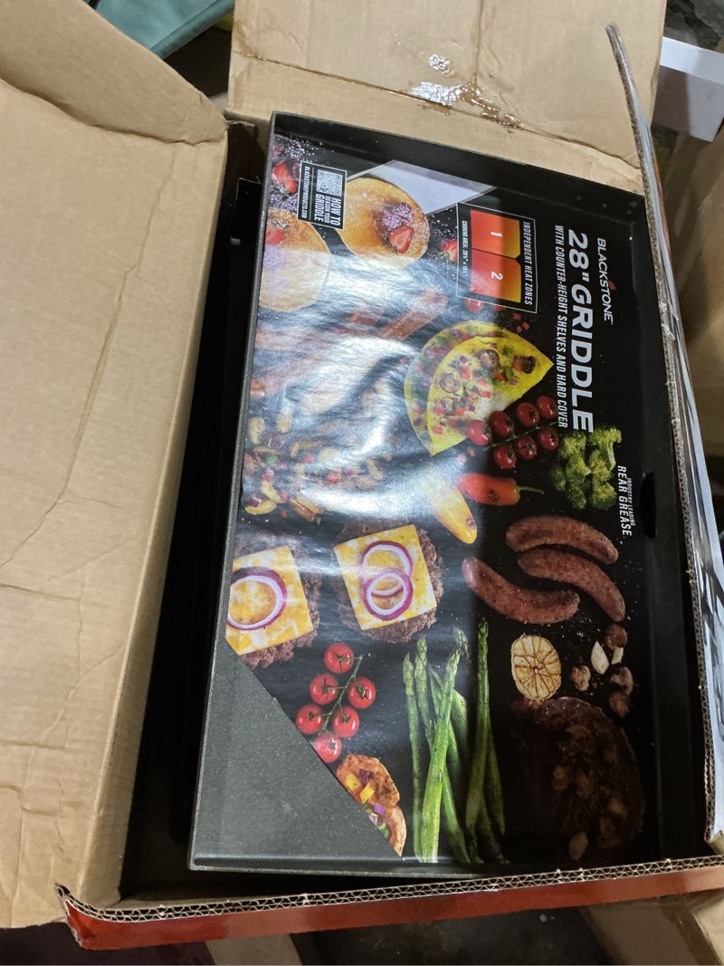 Condition photo showing As Is for blackstone 28" original griddle with hard cover 2 -burner liquid propane flat top grill