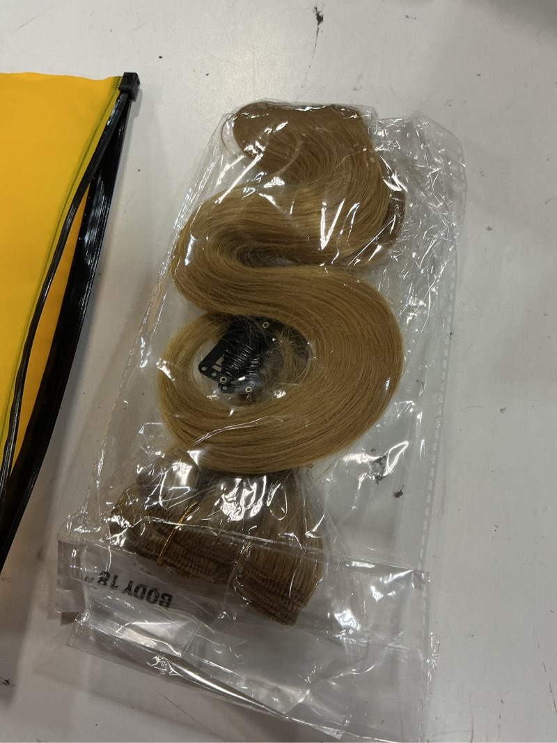 Condition photo showing Good Condition for 18 inch #27 blonde clip in hair extensions,soft real human hair 120g 7pcs,brazilian remy clip ins for women,honey blonde body wave clip ins silky hair extensions