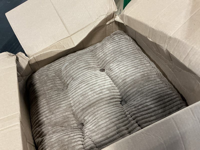 Condition photo showing As Is for higogogo tufted corduroy recliner seat cushion for elderly, 20x20x5 inch large square seat cushion for recliner chair, floor pillow, office chair, car, no pressure on thighs, brown