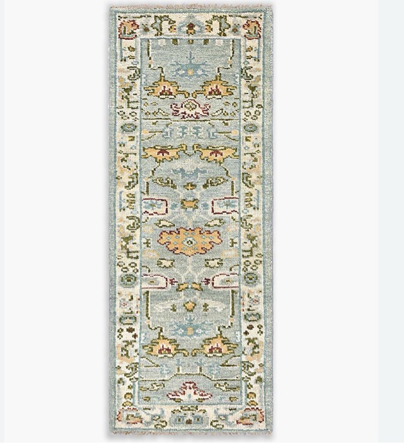  quince artemis hand-knotted wool rug in light blue 2'6" x 7'