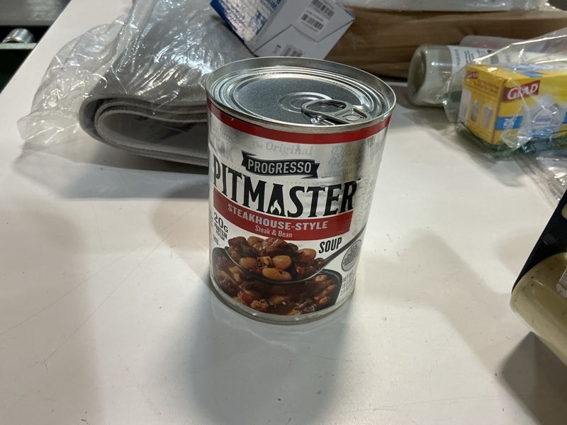 Condition photo showing New/Like New for Exp 8/23/27 Progresso Pitmaster Steakhouse Style Steak and Bean, Gluten Free, Canned Soup, 18.5 oz Steak and Bean 18.5 Ounce (Pack of 1)