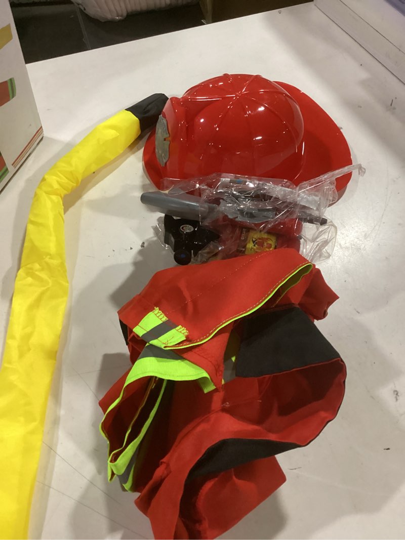 Condition photo showing Good Condition for Liberry Fireman Costume for Kids 3 4 5 Years Old, Firefighter Tools with Fire Extinguisher, Pretend Play Toy Gift for Toddler Boys & Girls