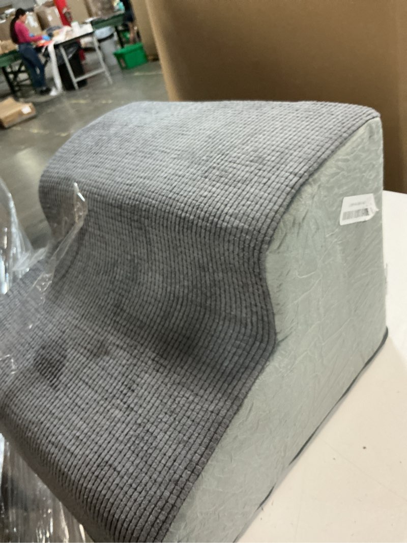 Condition photo showing As Is for dogs steps for bed, dog stairs for small dogs, 2-step dog ramp for bed, couch, sofa, and chairs, non-slip bottom design, cat scratching, high density foam portable pet step, indoor, grey grey 2 2-step 11.8"h