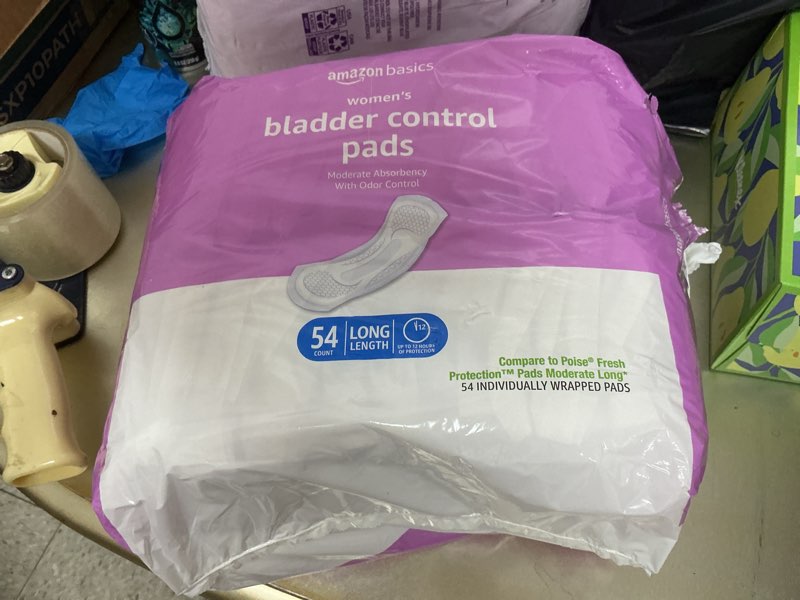 Package ripped. Amazon Basics Incontinence, Bladder Control Pads for Women, Moderate Absorbency, Long Length, 54 Cou