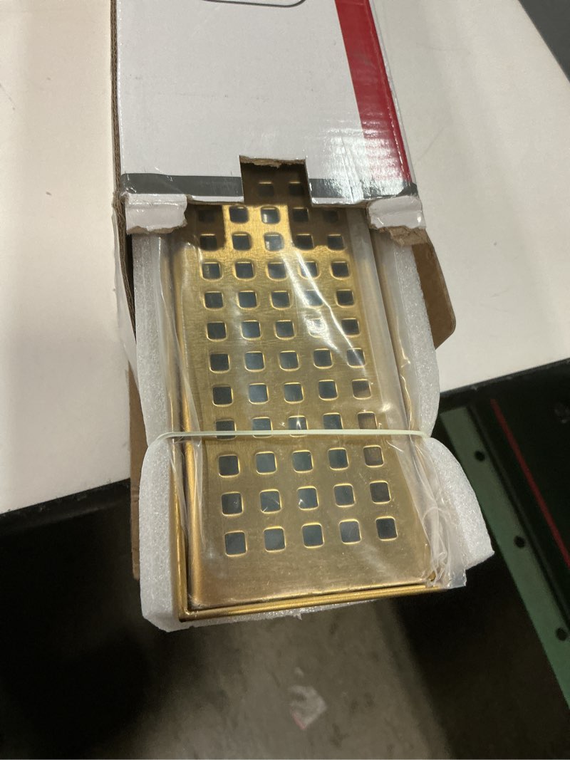 Condition photo showing Good Condition for Neodrain 36-Inch Brushed Brass Linear Shower Drain with Removable Quadrato Pattern Grate,304 Stainless Steel Gold Rectangle Shower Floor Drain,Linear Drain with Hair Strainer Golden 36 In