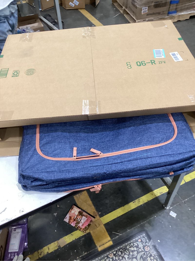 Condition photo showing Good Condition for large capacity clothes storage bags,stackable storage organizer with foldable metal frame, zipper, handles, clear window, navy, 3 pack) 100l x 3 pack