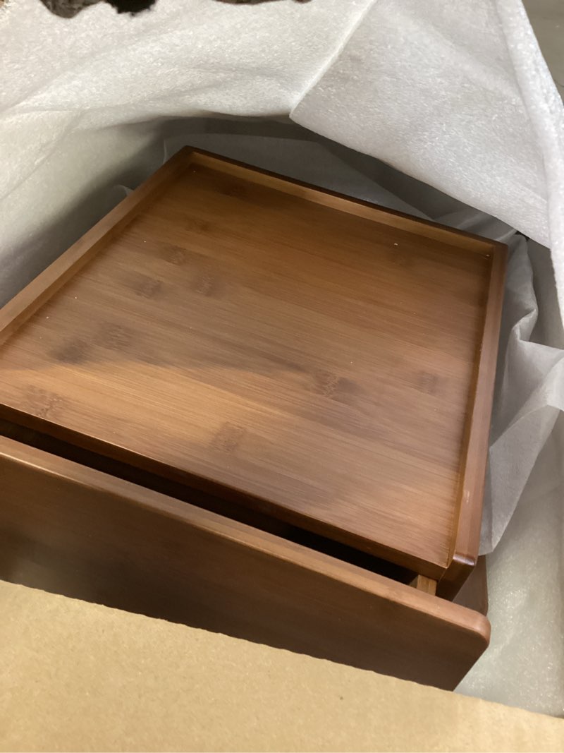 Condition photo showing As Is for nightstand mid century modern and drawers display cabinet for bedroom bamboo bedside tables 21.9x15.8x14.2in with usb charging port night stands bed side table walnut