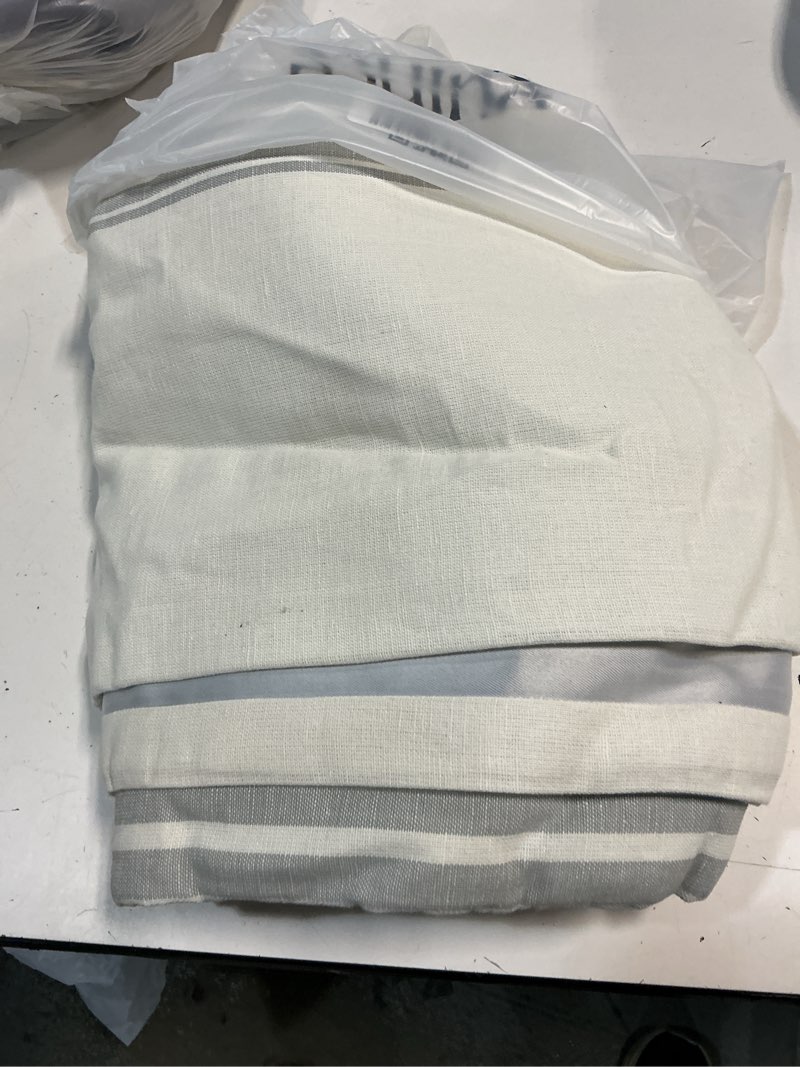 Condition photo showing Good Condition for quince coastal stripe linen cotton room darkening curtain, 48x96, ivory/light blue