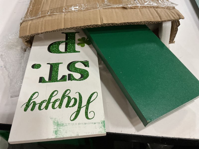 Condition photo showing As Is for glitzhome 36"H St. Patrick's Wooden Standing Porch Sign, Leprechaun HAPPY ST.PATRICK'S DAY Porch Decor Front Door,Front Porch,Indoor Outdoor Porch Party Decor Leprechaun#3
