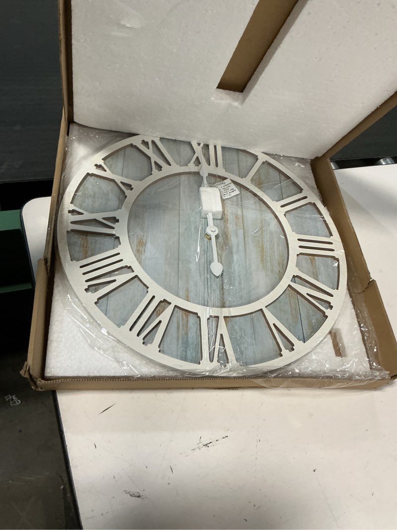 Condition photo showing Good Condition for 1st owned wall clocks for living room decor,16" vintage,round silent non ticking,black metal,modern wood clocks for home bedroom,kitchen,garden,office,cafe,modern wall decoration -roman numerals blue 16 inch