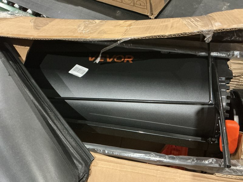 Condition photo showing As Is for vevor push lawn sweeper, 26 in leaf & grass collector with 7 cu. ft. hopper bag, adjustable brush height & spinning brushes, heavy duty yard sweeper with rubber wheels for leaves grass cleanup 26 inch upgraded version