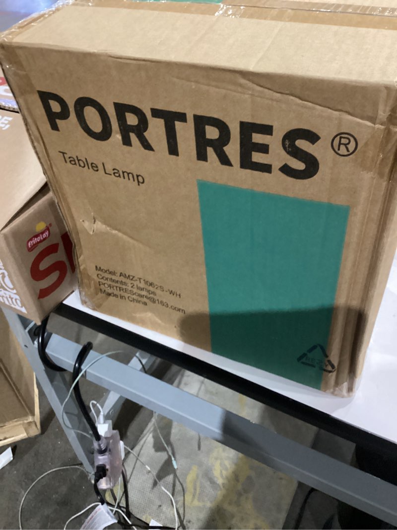 Condition photo showing New/Like New for PORTRES 18.25" Modern Accent Ceramic Table Lamp Set of 2 for Bedroom White Desk Decor Bedside Lamps for Living Room Study Room Office Dorm Farmhouse Nightstand Lamp End Table Lamps White - 18.25" Medium