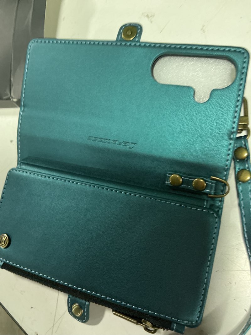 Condition photo showing New/Like New for defencase for samsung galaxy s25 wallet case with rfid card holder, green | durable soft pu leather, with zipper pocket, wrist strap, fashion snap flip s25 phone cases cover with stand for women men blue green galaxy s25