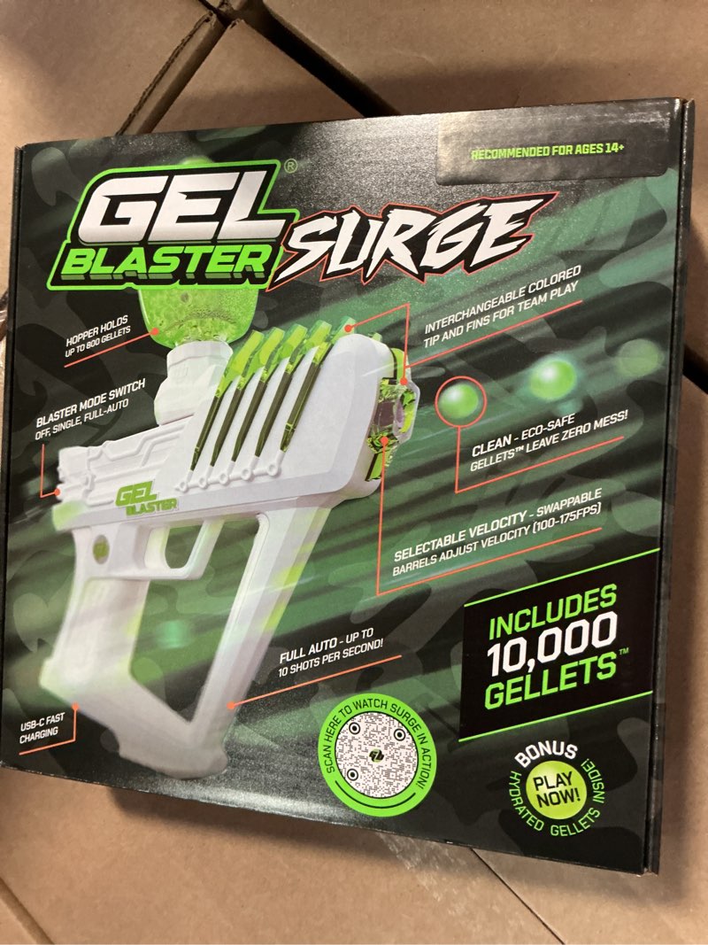 Condition photo showing New/Like New for gel blaster surge 1.5  electric green  water-based gellet blaster with 10 000 electric green gellet pack