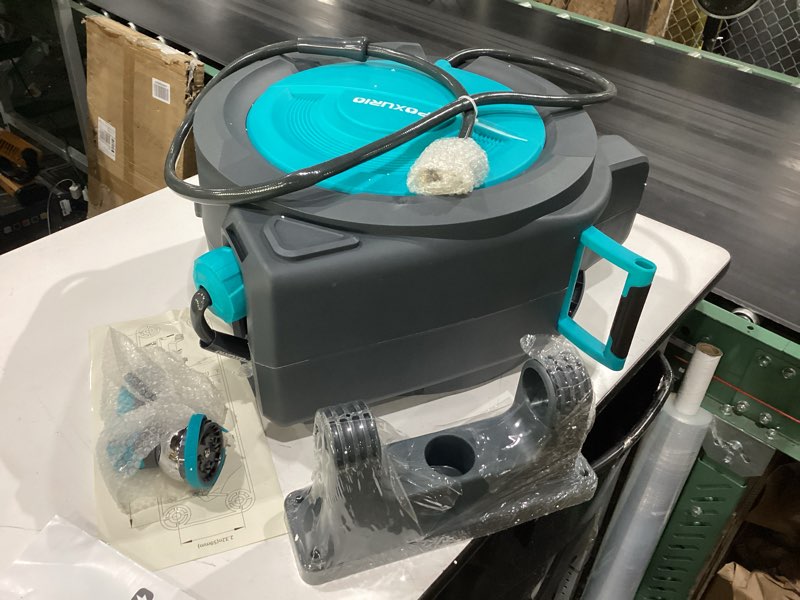 Condition photo showing New/Like New for 1/2" 160ft retractable garden hose reel - poxurio heavy duty automatic wall mounted hose reel upgraded uv resistant, 3/4" brass fitting, 10 pattern nozzle, 180° swivel&any length lock slow retraction