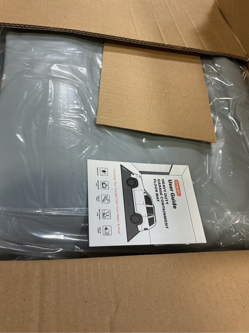 Condition photo showing New/Like New for Garage Floor Mat, Containment Mats for Under Car with Raised Edge Waterproof, Non-Slip Heavy-Duty 1000D PVC for Floor Against Snow, Rain & Mud S (7'9" x 16') Silver