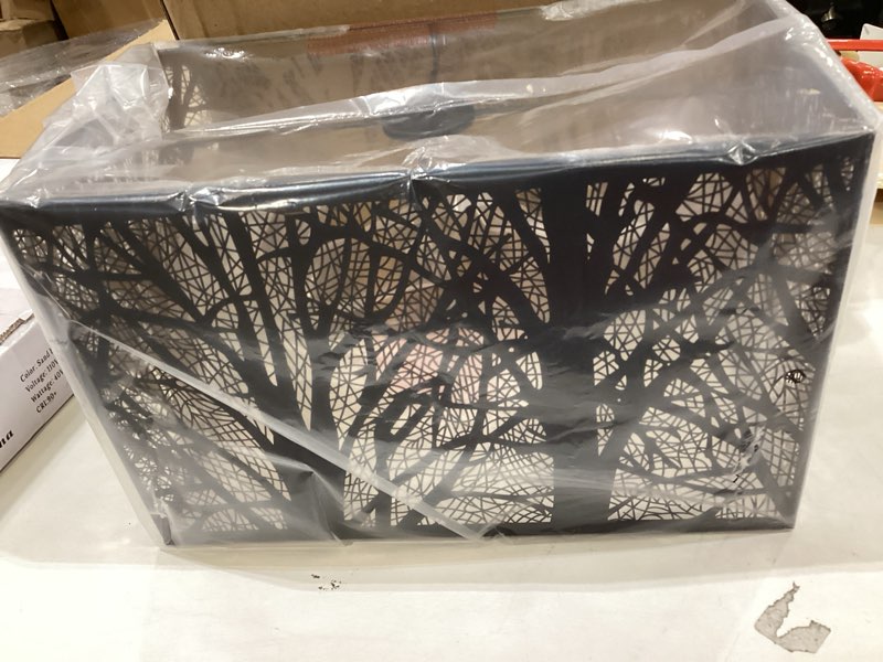 Condition photo showing Good Condition for large decorative spiderman lamp shade, metal rectangular lamp shade,unique lamp shade,boho lamp shades for floor lamps,etched forest tree design, 6.8 x 12.5 x 8 inches, black with gold interior black & gold 6.8 x 12.5 x 8 inches