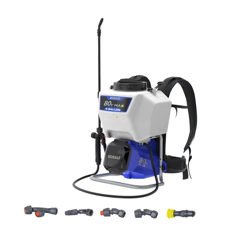  kobalt 4-gallon 80-volt max battery operated plastic backpack sprayer