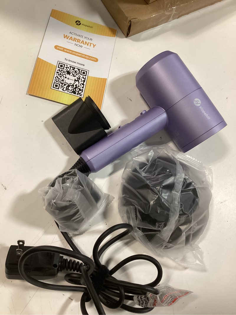 Condition photo showing As Is for slopehill Professional Ionic Hair Dryer, Powerful 1800W Fast Drying Low Noise Blow Dryer with 2 Concentrator Nozzle 1 Diffuser Attachments for Home Salon Travel (Lavender)