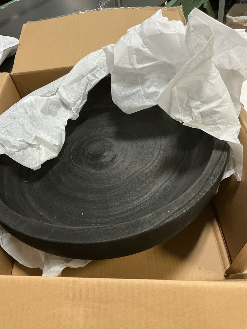 Condition photo showing Good Condition for XMGZQ Black Decorative Bowl, Extra Large, Rustic Wooden Fruit Bowl for Home Decor, Kitchen Counter, Entryway & Table Centerpiece