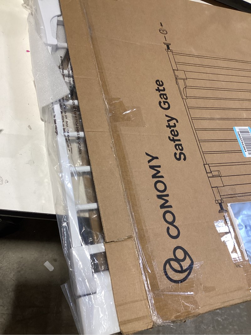 Condition photo showing Good Condition for comomy 30" tall baby gate for stairs doorways, fits openings 29.5" to 40.5" wide, auto close extra wide dog gate for house, pressure mounted easy walk through pet gate with door, white 30"tall 40.5"wide white