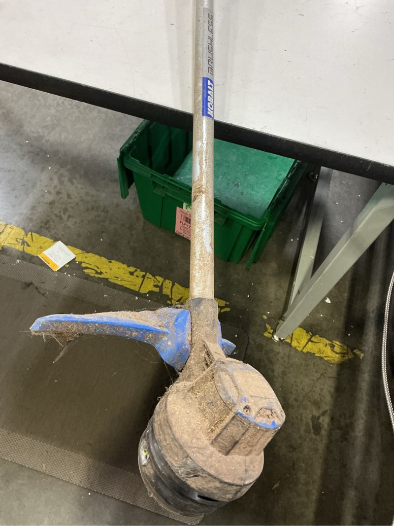 Condition photo showing As Is for kobalt 24-volt 12-in straight shaft battery string trimmer