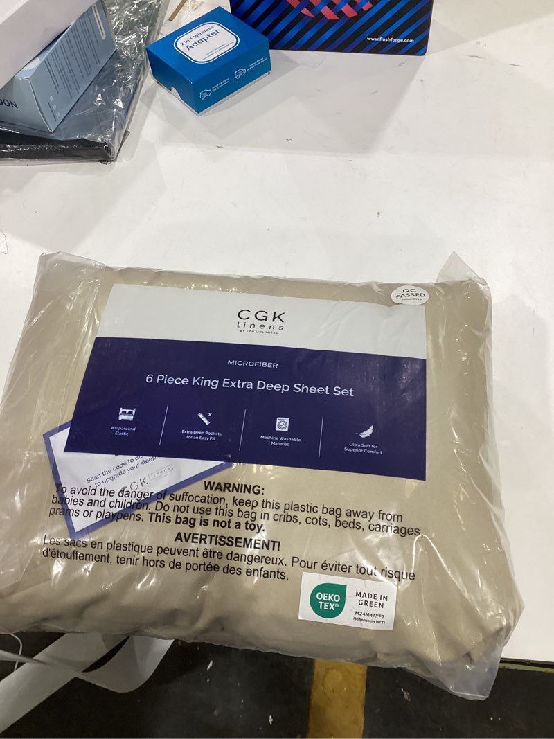 Condition photo showing Good Condition for Extra Deep King Sheet Set - 6 Piece Breathable and Cooling Sheets - Hotel Luxury Bedding for Women, Men, Kids & Teens - Easy & Secure Fit - Soft, Wrinkle Free and Comfy - Extra Deep Pockets - Beige 13 - Beige King