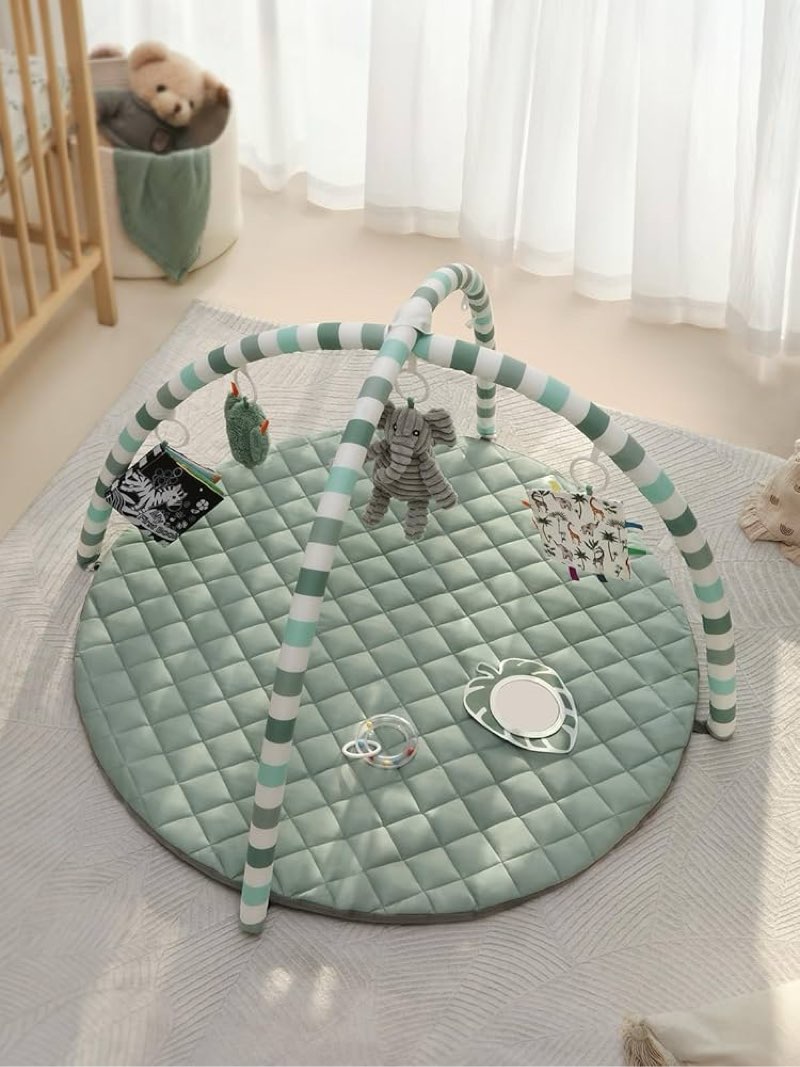 Blissful Diary Baby Gym Mat, Activity Play Mat with 6 Detachable Toys for Staged Sensory and Motor Skill Development, Easy to Install and Clean, Gift