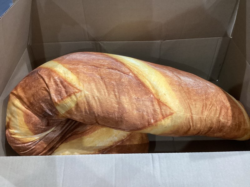 Condition photo showing As Is for yookeer 47.24 inch 3d simulation bread pillow, food pillow, soft butter toast bread cushion, lumbar baguette back cushion, funny food plush stuffed toy 47.24 inches