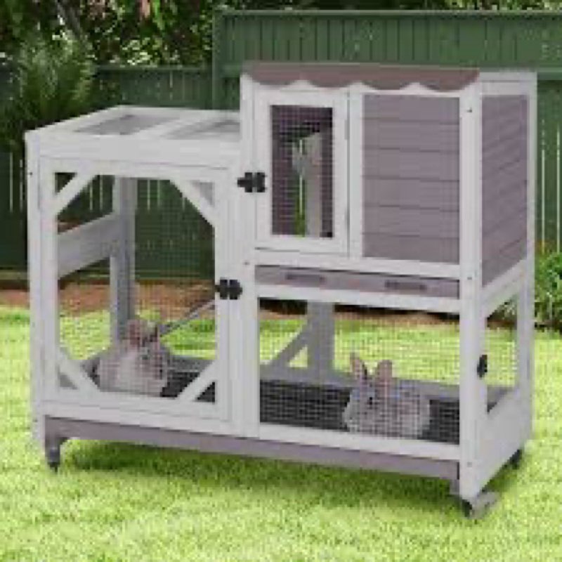 archie & oscar™ rabbit cage indoor outdoor bunny hutch on wheels, 2 story wood guinea pig cages with 2 deeper pull out trays(incomplete only 1 box) 
