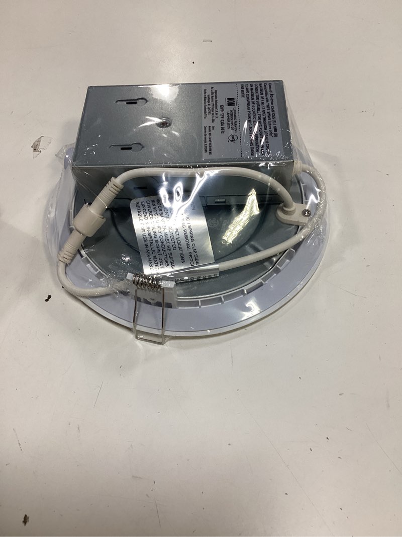 Condition photo showing New/Like New for juno led recessed lights 6 inch round wafer downlight, 5-in-1 switchable white color temperature, 120 volts, 6-inch ultra-thin flat trim, matte white (wf6 sww5 90cri mw m6) 6-inch matte white