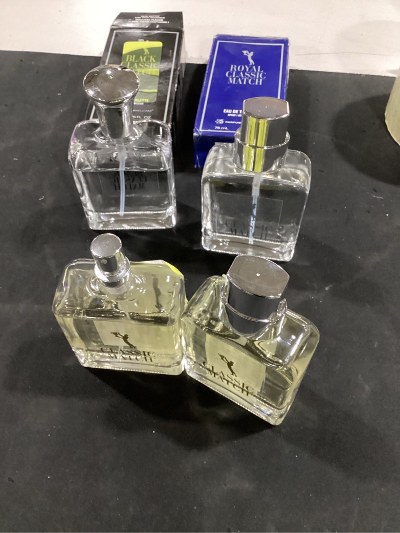Condition photo showing As Is for assortment of men”s parfumsbelcam classic match eau de toilette spray, cologne for men, 2.5 fl oz ea