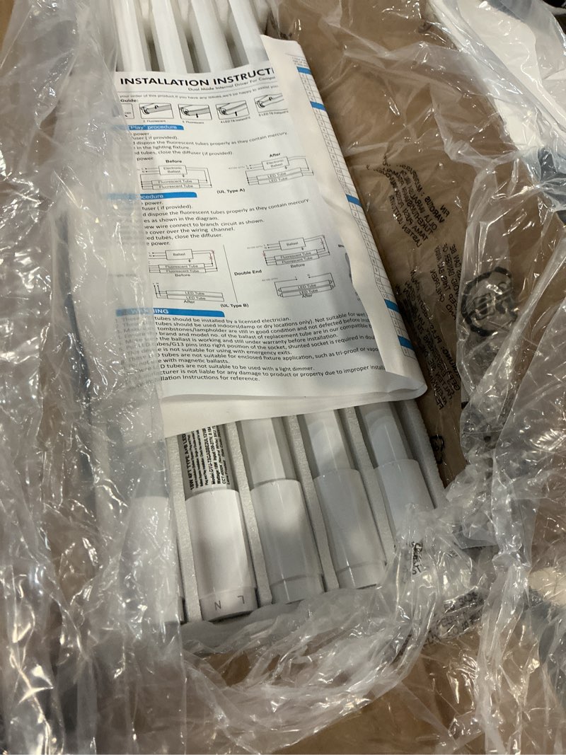 Condition photo showing New/Like New for hykolity 20 pack 4ft led t8 hybrid type a+b light tube, 3cct 4000-6500k 18w | 2300lm t8 led bulbs 4 ft plug & play or ballast bypass, single/dual-ended power, t8 t10 t12 tube light for g13, frosted, etl 4 ft | 3cct 20