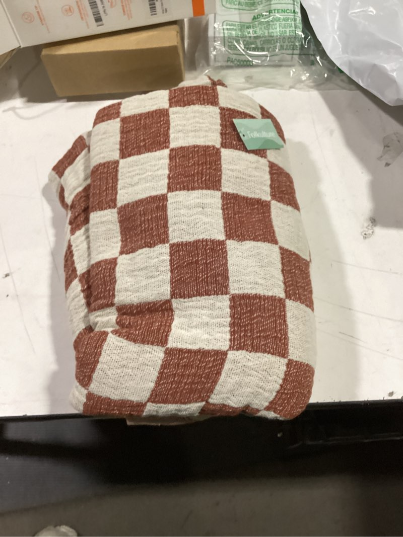 Condition photo showing Good Condition for folkulture 100% cotton throw blanket, rust checks, 50x60in, soft, lightweight, travel, napping, all seasons, machine wash