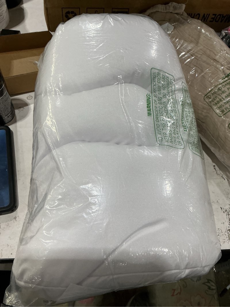 Condition photo showing New/Like New for remedy microbead pillow - moldable and temperature regulating cushion ergonomic pillow - supports head, neck and shoulders for restful sleep and travel - (white)
