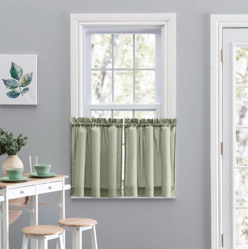 Ellis Stacey 1.5  Rod Pocket High Quality Fabric Solid Color Window Tailored Tier Pair 56 x36  Sage