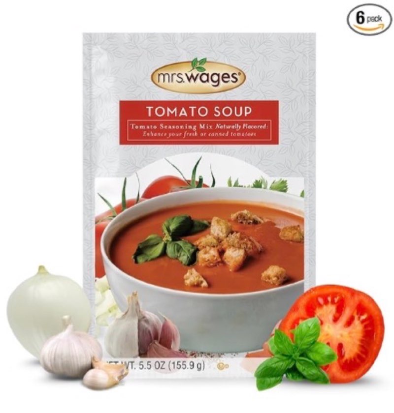 (Best by 05/29/2026)  Mrs. Wages Tomato Soup Seasoning Mix, Easy-To-Use, Simple Homemade Tomato Soup, Great Flavor, Easy To Freeze or Serve Fresh, Naturally Flavored, 5.5 oz Packet (Value Pack of 6)