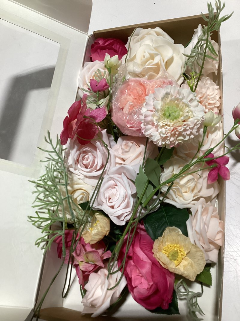 Condition photo showing Good Condition for Ling's moment Fake Flowers Box, Faux Silk Peony Artificial Poppies Foam Roses for Centerpieces Bouquet Wedding Floral Arrangements Bridal Shower Party, Powder Pink & Berry Pink & Cream, Deluxe Combo Pk-powder Pink & Berry Pink & Cream Deluxe