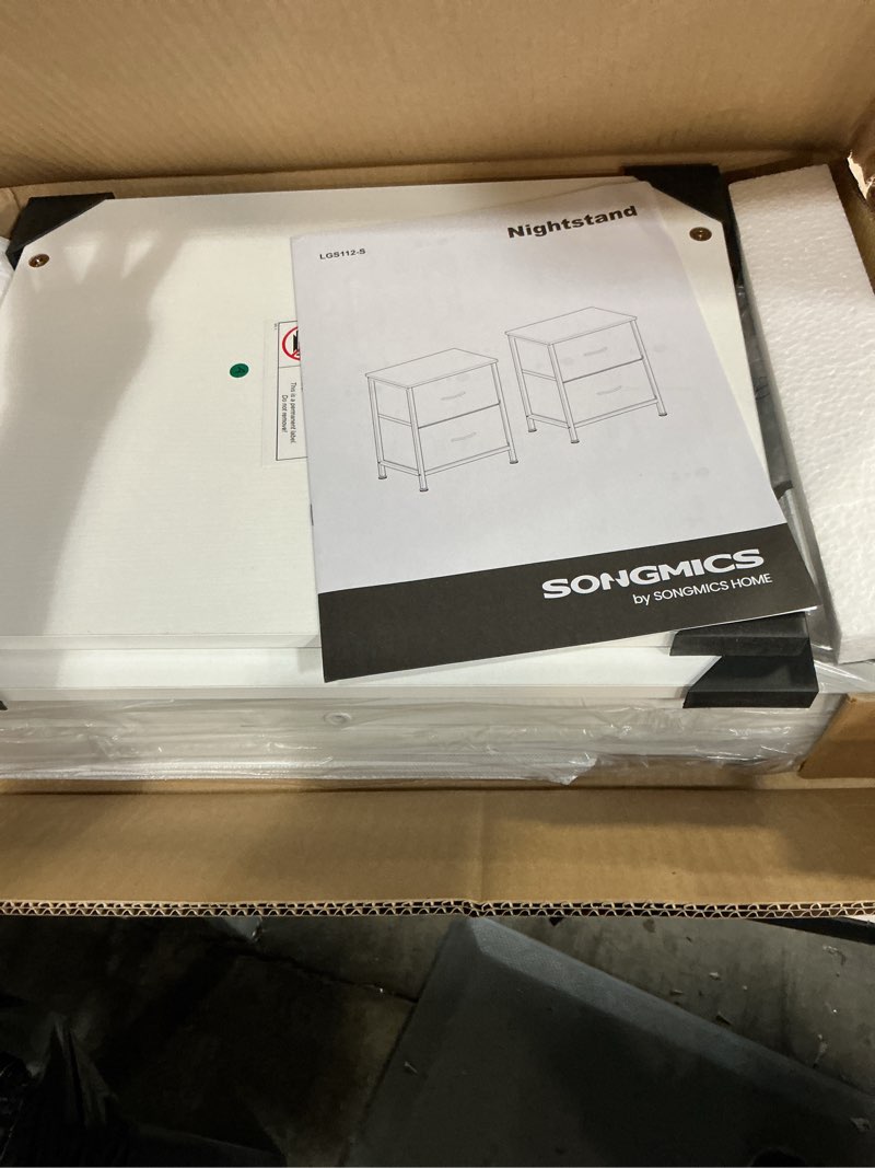 Condition photo showing Good Condition for songmics dresser for bedroom, chest of drawers, nightstand, steel, mdf, 2 non-woven fabric drawers, storage organizer unit, closet, entryway, cloud white and snow white ulgs312w01s cloud white + snow white 1 pack 2 drawers