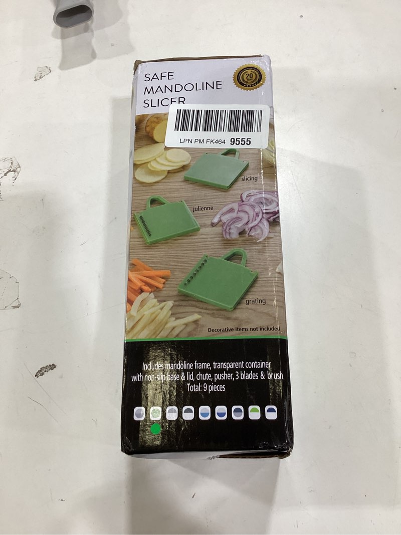 Condition photo showing Good Condition for Mandoline Slicer for Kitchen, Mandoline Slicer Safe Multifunctional Dicer Adjustable Commercial Slicer Machine Stainless Steel Chopper Standard Deep Light Green
