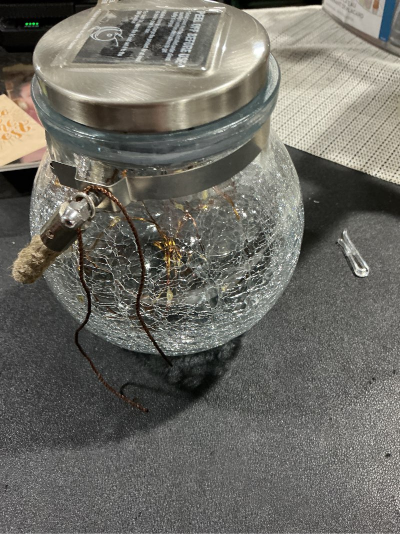 Condition photo showing Good Condition for harbor breeze 5-in x 5.7-in black glass solar outdoor decorative lantern