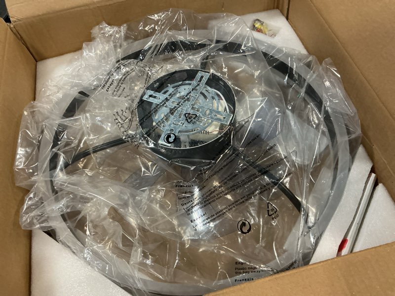 Condition photo showing Good Condition for rgb ceiling fans with lights, 20" fandelier low profile ceiling fan with light, modern flush mount ceiling fan light with remote/app control, bedroom chandelier fan fixture for indoor(black) rgb black 20 inch