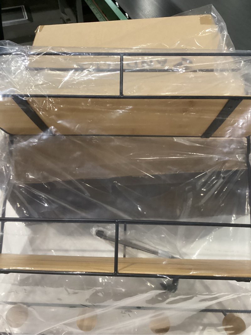 Condition photo showing New/Like New for Over the Door Organizer with Hooks – 2-Tier Metal & Wood Hanging Shelf Rack for Bathroom, Kitchen, Bedroom – Storage for Towels, Toiletries, Skincare, Coats & Bags