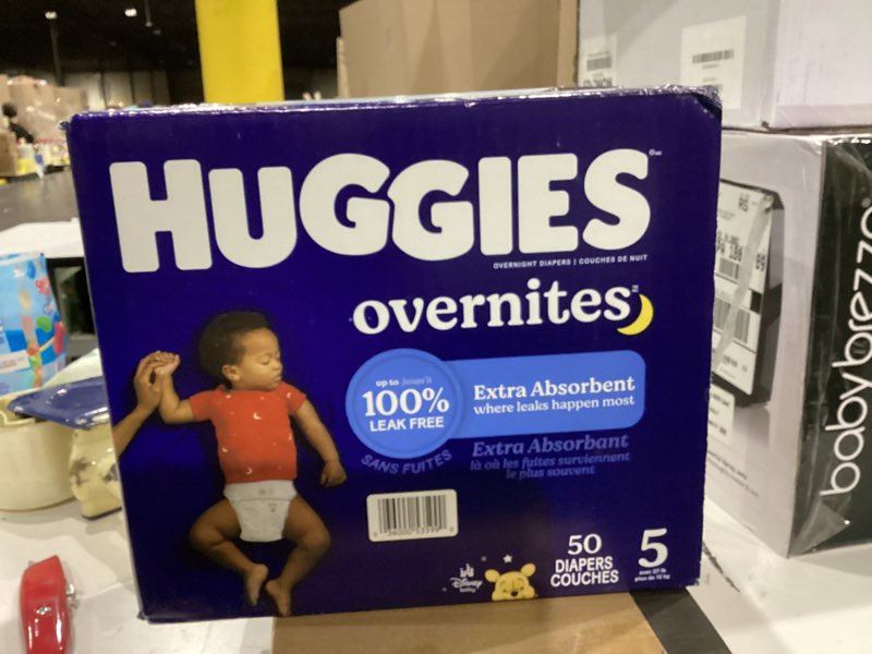 Condition photo showing New/Like New for Huggies Overnites Size 5 Overnight Diapers (27+ lbs), 50 Ct, Packaging May Vary Size 5 50