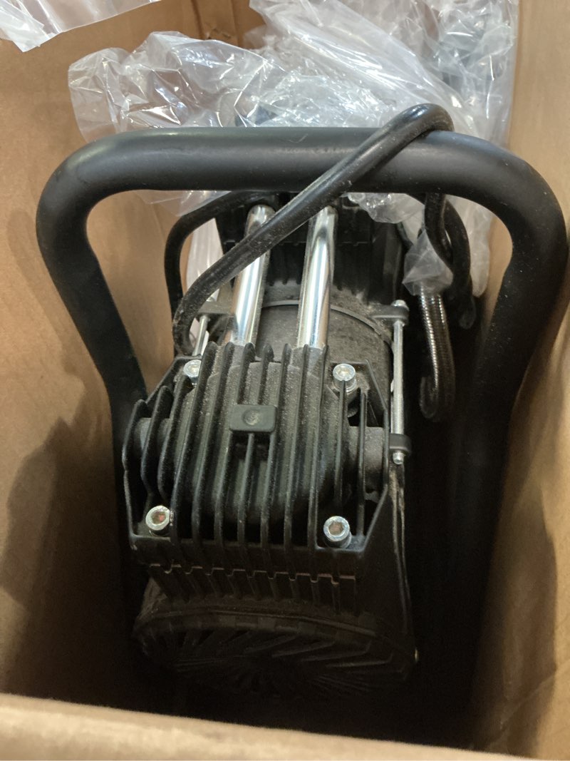 Condition photo showing As Is for mzb 2.4 gallon ultra quiet air compressor 110v/60hz 1.2hp 5.65cfm, max 115psi steel tanks oil-free 70db noise level air compressor with wheels for spray painting, auto repair, carpentry decoration mzb-850h-9
