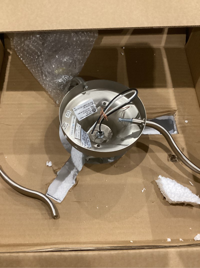 Condition photo showing As Is for (May be missing pieces) Kichler 3 Light Semi-Flush Mount Light in Brushed Nickel, 15.5\" Ceiling Light with White Etched glass, (15.5\" W x 7.75\" H\"), 3627NI